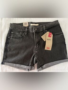 Levi's Black Rolled-Hem Mid-Length Denim Shorts